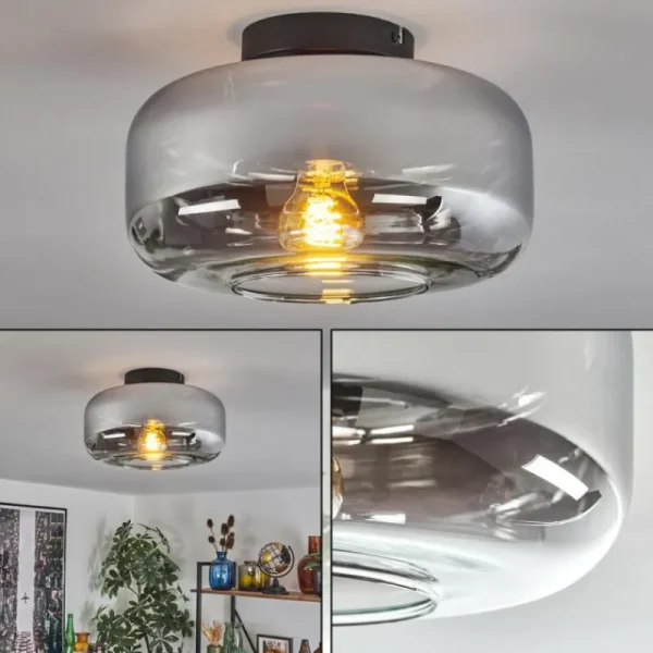 hofstein Boza Plafonnier Chrome, Clair, Fumé, 1 lumière* Lampes Modernes