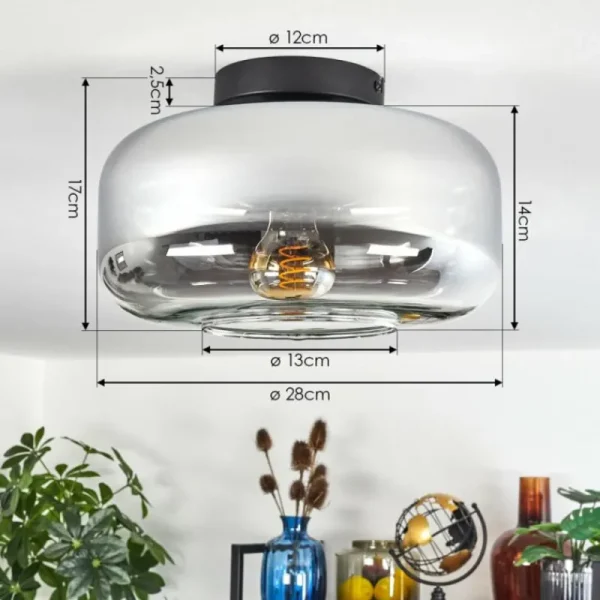 hofstein Boza Plafonnier Chrome, Clair, Fumé, 1 lumière* Lampes Modernes
