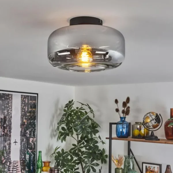 hofstein Boza Plafonnier Chrome, Clair, Fumé, 1 lumière* Lampes Modernes