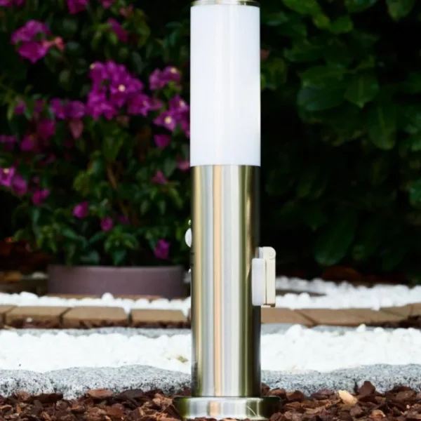 hofstein Caserta Lampadaire, Eclairage de chemin Acier inoxydable, 1 lumière, Détecteur de mouvement* Lampes Modernes