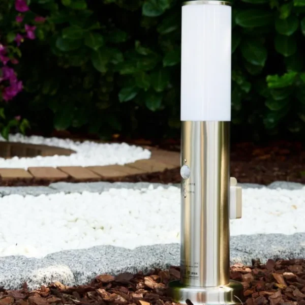 hofstein Caserta Lampadaire, Eclairage de chemin Acier inoxydable, 1 lumière, Détecteur de mouvement* Lampes Modernes