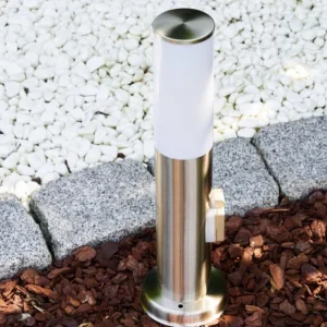 hofstein Caserta Lampadaire, Eclairage de chemin Acier inoxydable, 1 lumière, Détecteur de mouvement* Lampes Modernes