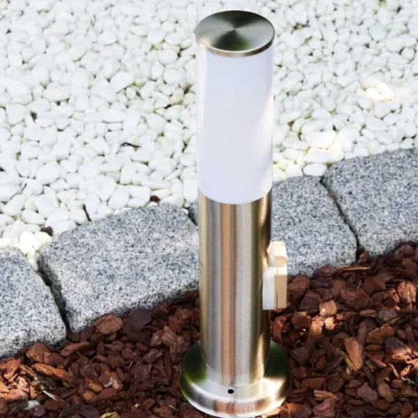 hofstein Caserta Lampadaire, Eclairage de chemin Acier inoxydable, 1 lumière, Détecteur de mouvement* Lampes Modernes