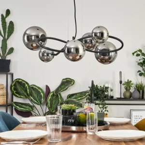 hofstein Chariton Suspension Noir, 6 lumières* Lampes En Verre