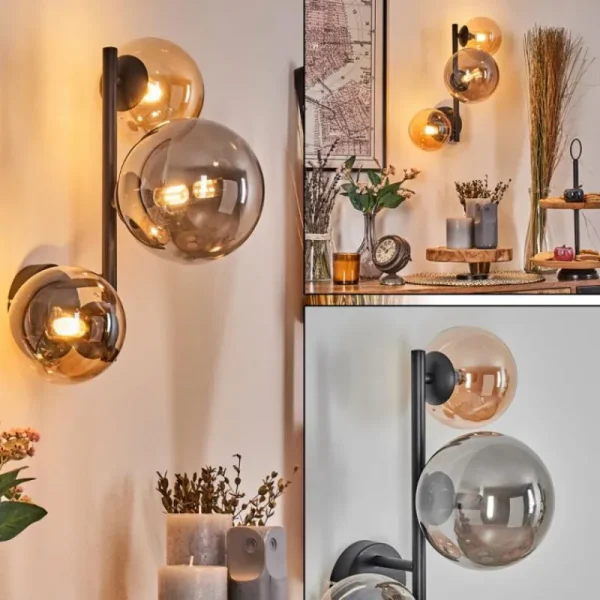 hofstein Chehalis Boule lumineuse, Applique murale Ambre, Fumé, 3 lumières* Lampes Modernes