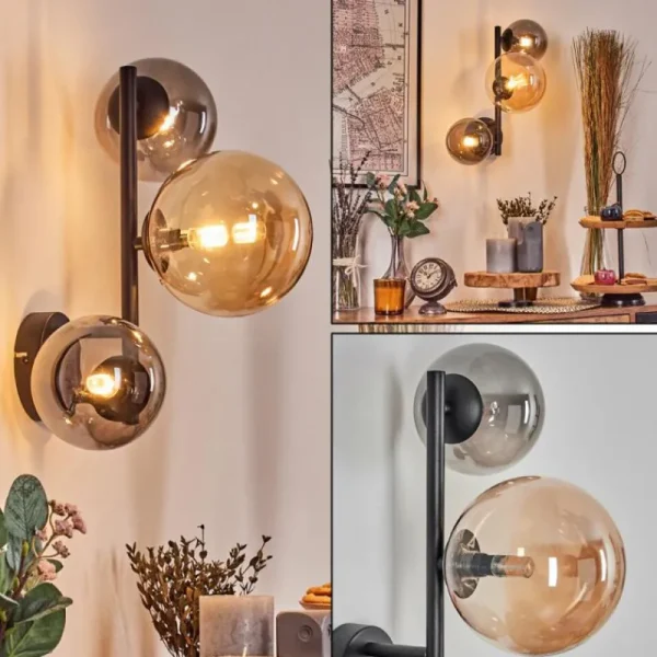 hofstein Chehalis Boule lumineuse, Applique murale Ambre, Fumé, 3 lumières* Lampes Modernes