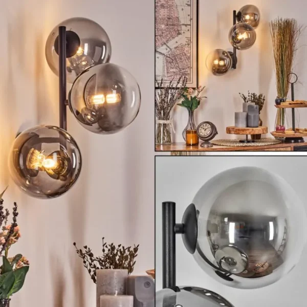 hofstein Chehalis Boule lumineuse, Applique murale 33 cm Chrome, Clair, Fumé, 3 lumières* Lampes Modernes