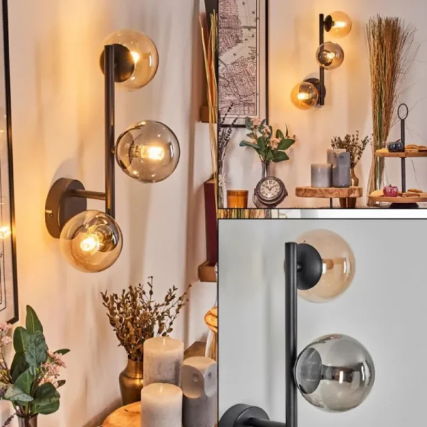 hofstein Chehalis Boule lumineuse, Applique murale Ambre, Fumé, 3 lumières* Lampes Modernes
