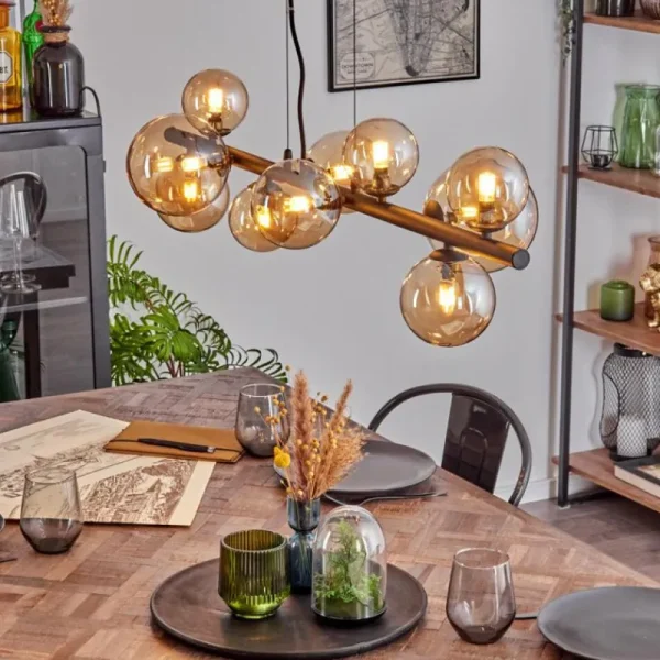 hofstein Chehalis Boule lumineuse, Suspension Ambre, 10 lumières* Lampes En Verre
