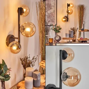 hofstein Chehalis Boule lumineuse, Applique murale Ambre, 3 lumières* Lampes En Verre
