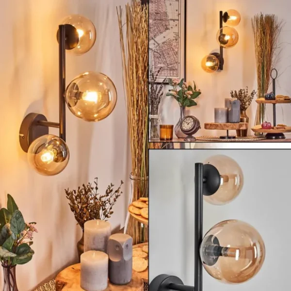 hofstein Chehalis Boule lumineuse, Applique murale Ambre, 3 lumières* Lampes En Verre