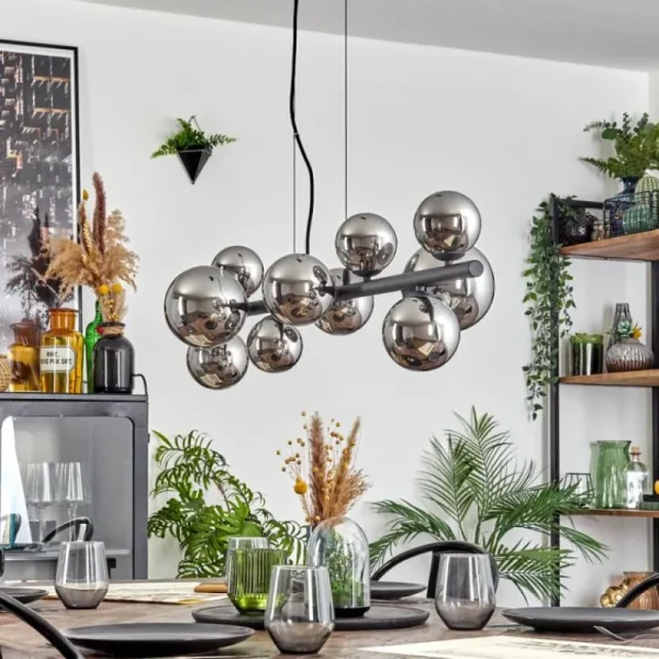 hofstein Chehalis Boule lumineuse, Suspension Chrome, Fumé, 10 lumières* Lampes Modernes