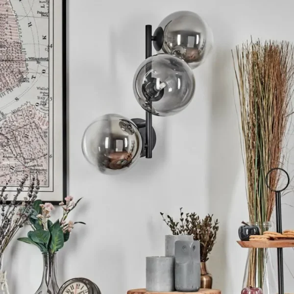 hofstein Chehalis Boule lumineuse, Applique murale 33 cm Chrome, Clair, Fumé, 3 lumières* Lampes Modernes