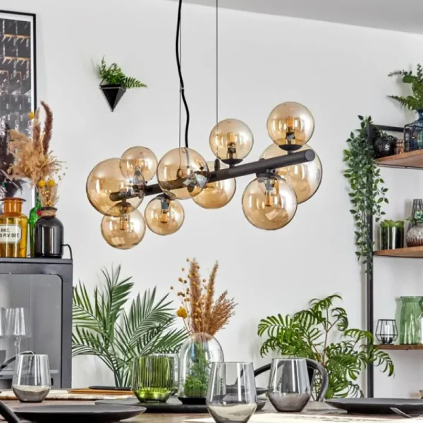 hofstein Chehalis Boule lumineuse, Suspension Ambre, 10 lumières* Lampes En Verre