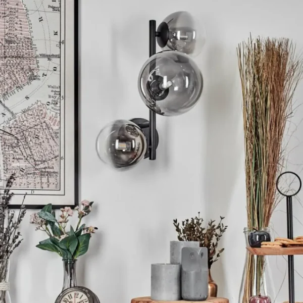 hofstein Chehalis Boule lumineuse, Applique murale 23 cm Chrome, Clair, Fumé, 3 lumières* Lampes Modernes