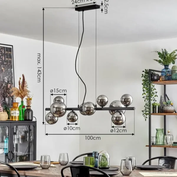 hofstein Chehalis Boule lumineuse, Suspension Chrome, Fumé, 10 lumières* Lampes Modernes