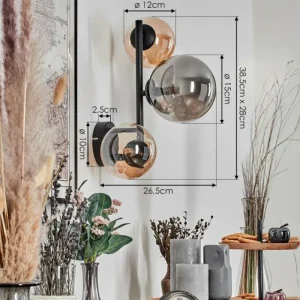 hofstein Chehalis Boule lumineuse, Applique murale Ambre, Fumé, 3 lumières* Lampes Modernes