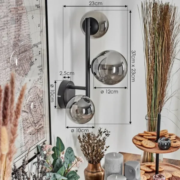 hofstein Chehalis Boule lumineuse, Applique murale 23 cm Fumé, 3 lumières* Lampes Modernes