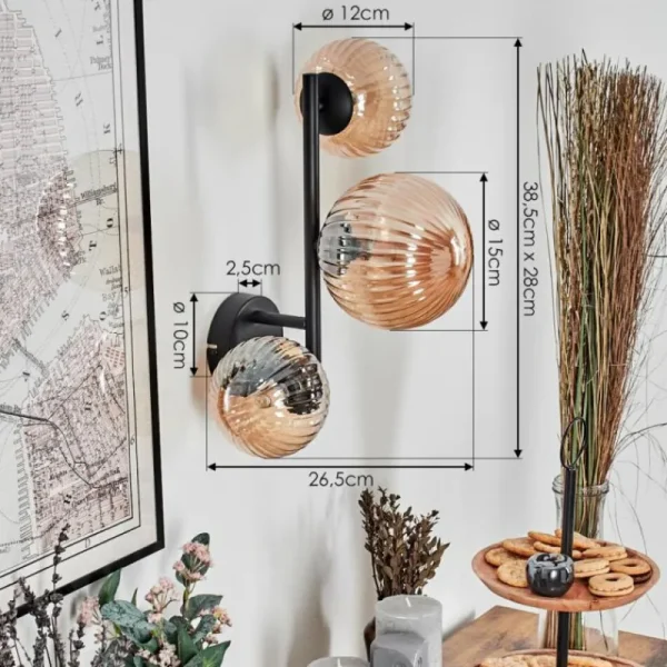 hofstein Chehalis Boule lumineuse, Applique murale Ambre, 3 lumières* Lampes Modernes