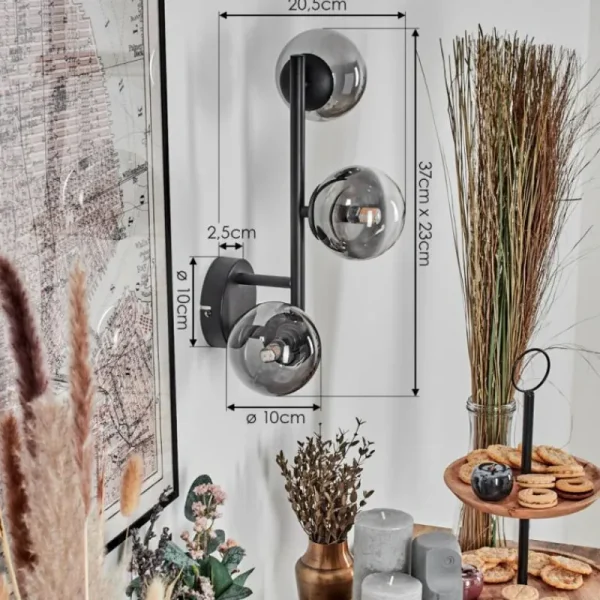 hofstein Chehalis Boule lumineuse, Applique murale 23 cm Chrome, Clair, Fumé, 3 lumières* Lampes Modernes