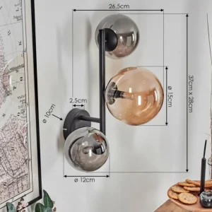 hofstein Chehalis Boule lumineuse, Applique murale Ambre, Fumé, 3 lumières* Lampes Modernes