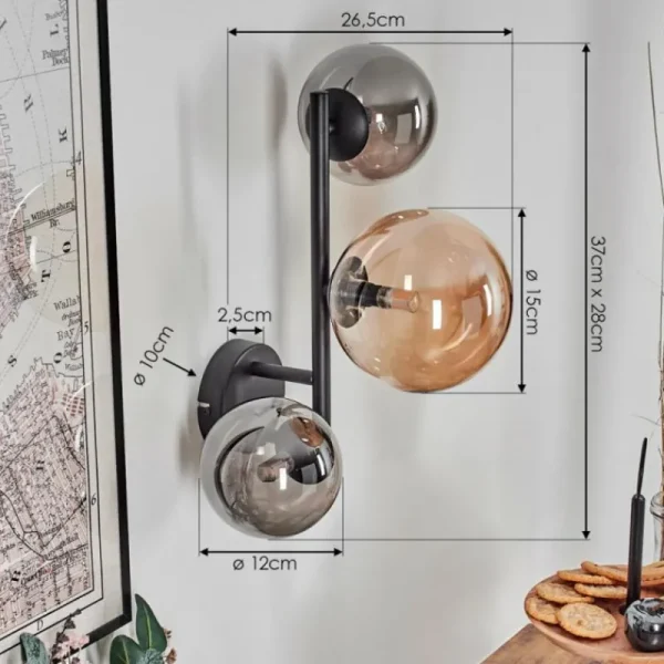 hofstein Chehalis Boule lumineuse, Applique murale Ambre, Fumé, 3 lumières* Lampes Modernes
