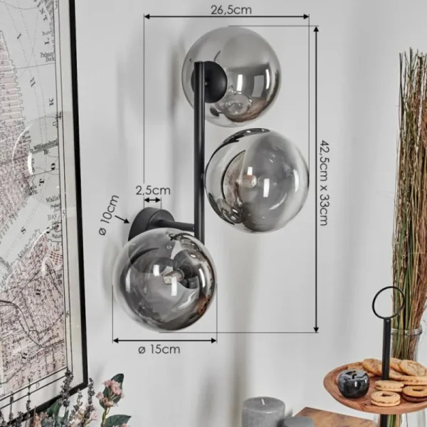hofstein Chehalis Boule lumineuse, Applique murale 33 cm Chrome, Clair, Fumé, 3 lumières* Lampes Modernes