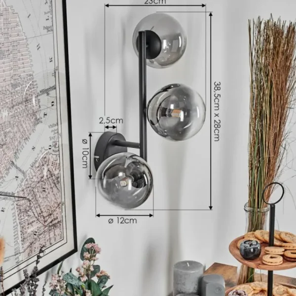 hofstein Chehalis Boule lumineuse, Applique murale 28 cm Chrome, Clair, Fumé, 3 lumières* Lampes Modernes