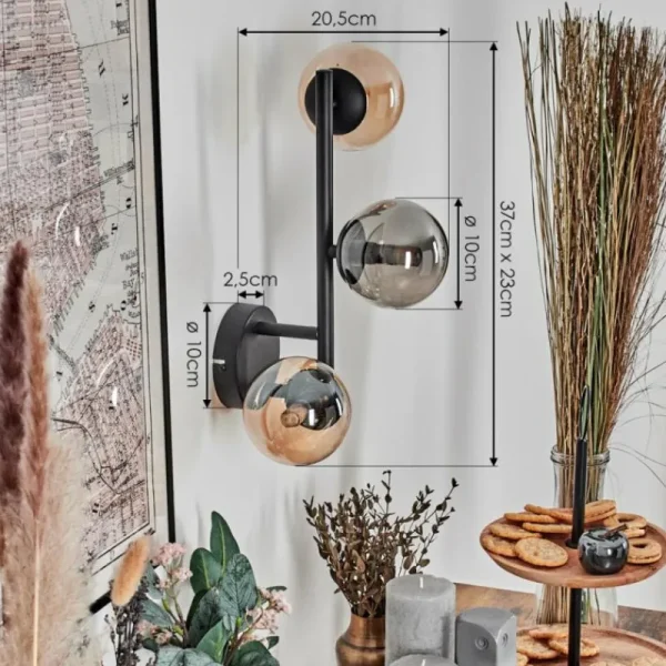 hofstein Chehalis Boule lumineuse, Applique murale Ambre, Fumé, 3 lumières* Lampes Modernes