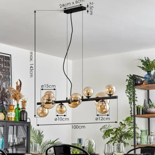 hofstein Chehalis Boule lumineuse, Suspension Ambre, 10 lumières* Lampes En Verre