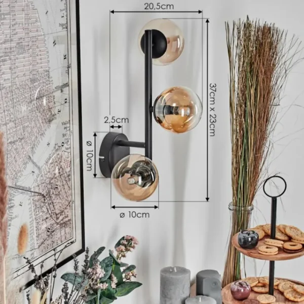 hofstein Chehalis Boule lumineuse, Applique murale Ambre, Clair, 3 lumières* Lampes En Verre