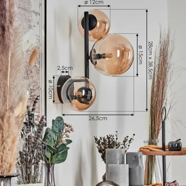 hofstein Chehalis Boule lumineuse, Applique murale Ambre, 3 lumières* Lampes En Verre