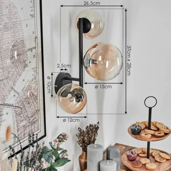 hofstein Chehalis Boule lumineuse, Applique murale 23 cm Ambre, Clair, 3 lumières* Lampes En Verre