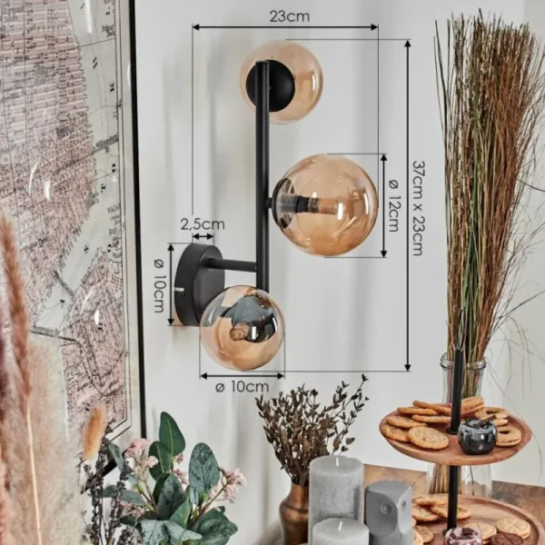 hofstein Chehalis Boule lumineuse, Applique murale Ambre, 3 lumières* Lampes En Verre