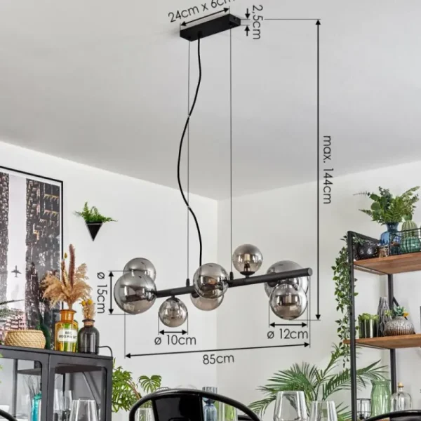 hofstein Chehalis Boule lumineuse, Suspension Fumé, 8 lumières* Lampes Modernes