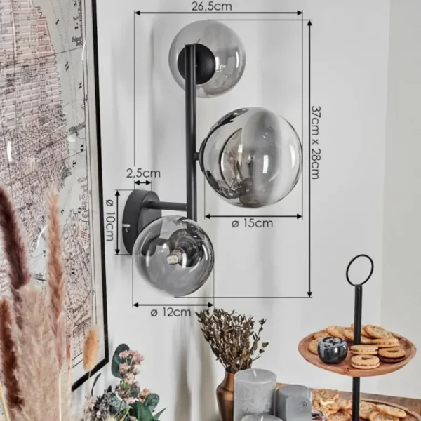 hofstein Chehalis Boule lumineuse, Applique murale 23 cm Chrome, Clair, Fumé, 3 lumières* Lampes Modernes