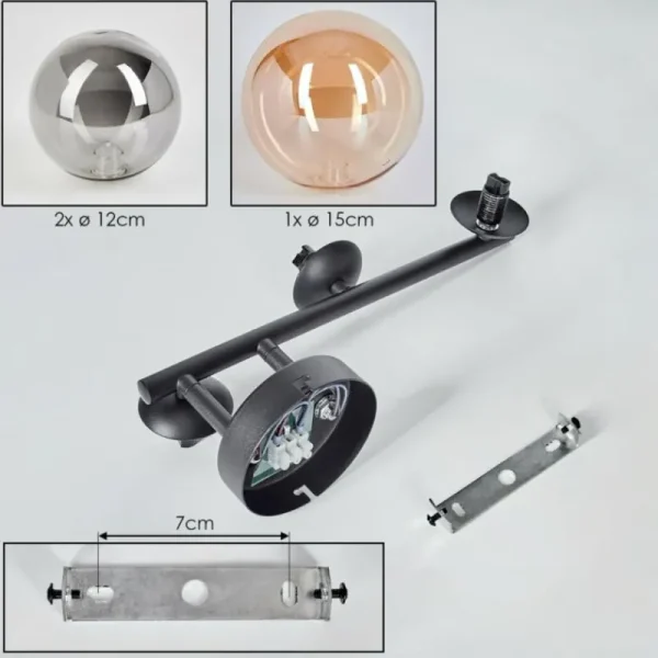 hofstein Chehalis Boule lumineuse, Applique murale Ambre, Fumé, 3 lumières* Lampes Modernes