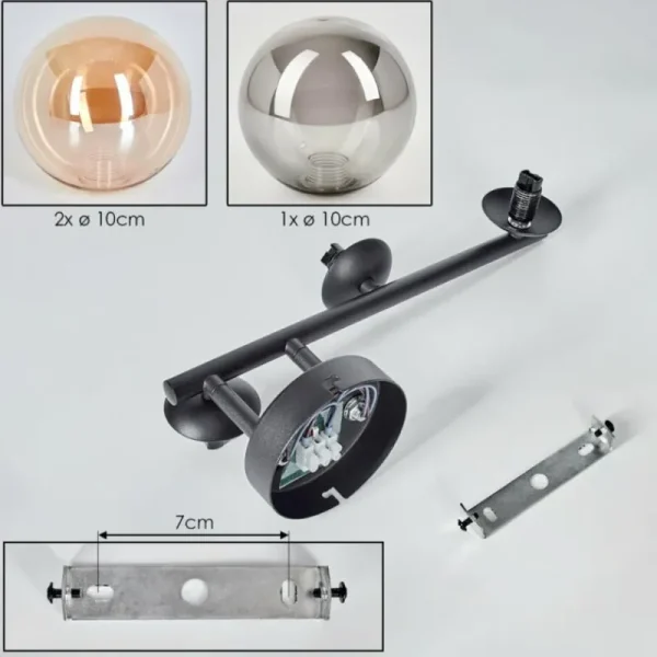 hofstein Chehalis Boule lumineuse, Applique murale Ambre, Fumé, 3 lumières* Lampes Modernes