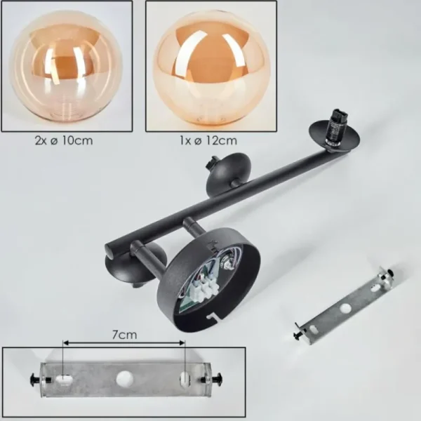 hofstein Chehalis Boule lumineuse, Applique murale Ambre, 3 lumières* Lampes En Verre