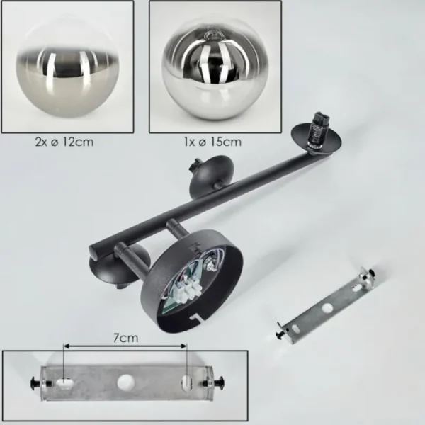 hofstein Chehalis Boule lumineuse, Applique murale 23 cm Chrome, Clair, Fumé, 3 lumières* Lampes Modernes