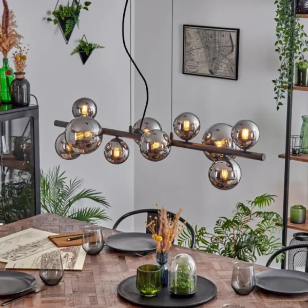 hofstein Chehalis Boule lumineuse, Suspension Chrome, Fumé, 10 lumières* Lampes Modernes
