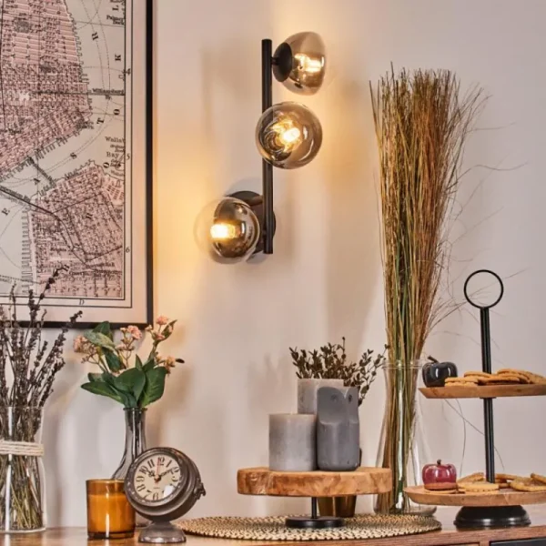 hofstein Chehalis Boule lumineuse, Applique murale 23 cm Chrome, Clair, Fumé, 3 lumières* Lampes Modernes