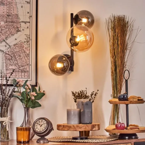 hofstein Chehalis Boule lumineuse, Applique murale Ambre, Fumé, 3 lumières* Lampes Modernes