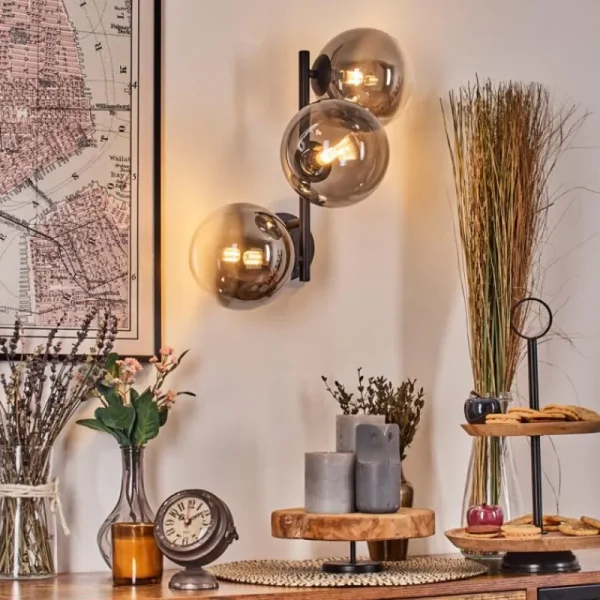 hofstein Chehalis Boule lumineuse, Applique murale 33 cm Chrome, Clair, Fumé, 3 lumières* Lampes Modernes