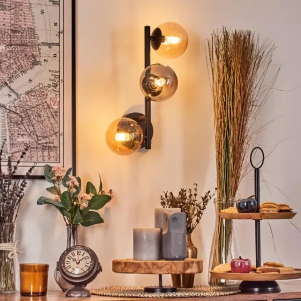 hofstein Chehalis Boule lumineuse, Applique murale Ambre, Fumé, 3 lumières* Lampes Modernes