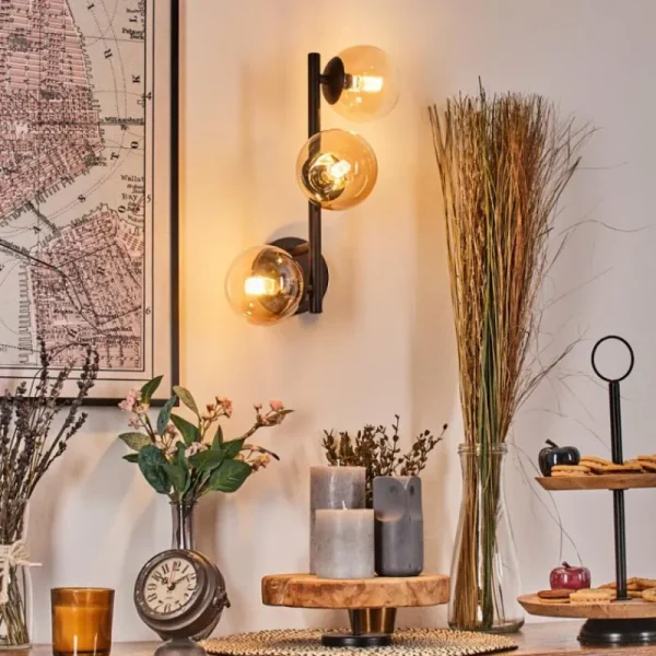 hofstein Chehalis Boule lumineuse, Applique murale Ambre, Clair, 3 lumières* Lampes En Verre