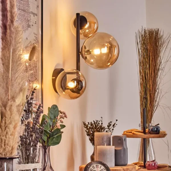 hofstein Chehalis Boule lumineuse, Applique murale Ambre, 3 lumières* Lampes En Verre