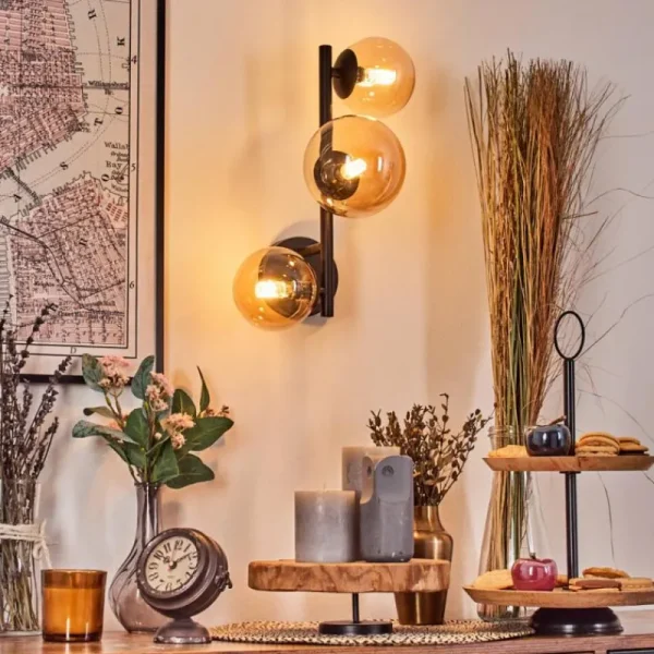 hofstein Chehalis Boule lumineuse, Applique murale Ambre, 3 lumières* Lampes En Verre