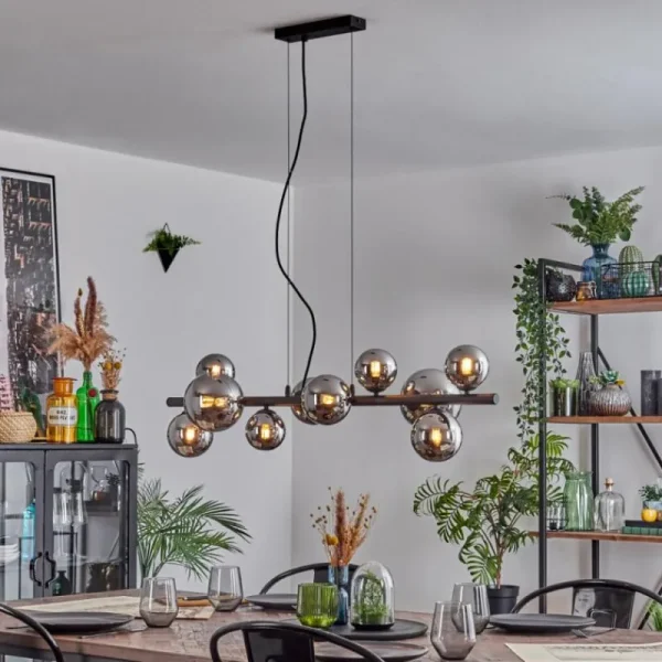hofstein Chehalis Boule lumineuse, Suspension Chrome, Fumé, 10 lumières* Lampes Modernes