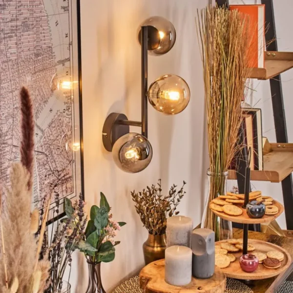 hofstein Chehalis Boule lumineuse, Applique murale 23 cm Ambre, Fumé, 3 lumières* Lampes Modernes